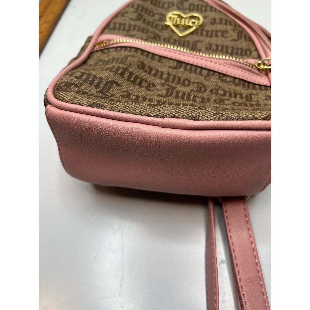 Juicy Couture Monogram Mini Backpack Women's Brown Pink Leather Heart Top Handle - Picture 5 of 7